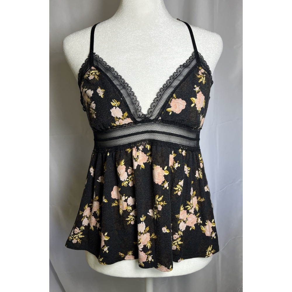 Victoria's‎ Secret Heavenly Lace Cami Top Babydoll Black Floral Modal Medium Y2K